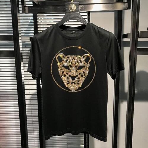 Summer New Mens T-Shirt Printing Hot Diamond Sweatshirt Fitness And Leisure Personality Youth Top In Various Colors