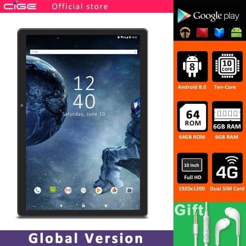 Tablet 10.1 inch 3G 4G Lte Smartphone Dual 2.4G 5G WiFi Android 8.0 64GB 6GB 1920x1200 IPS 10 Core Processor GPS Tab Camera