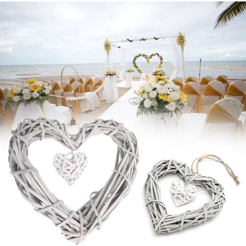 Wicker Hanging Hearts Gray White Artificial Wreaths DIY For Wedding Wicker Birthday Party Heart Wall for Home Decor 19x18.5cm