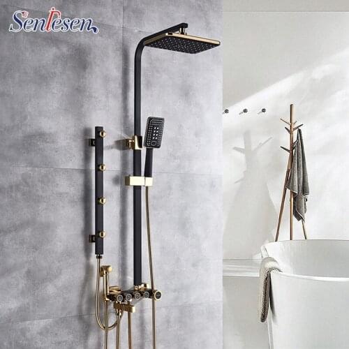 Senlesen Luxury Bathroom Golden black /chrome shower set with bidet massage jets for bathroom Shower faucets mixer tap