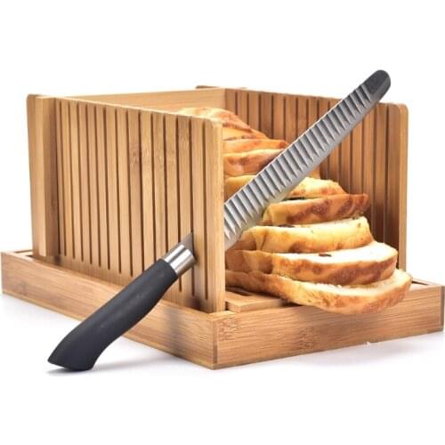 Foldable Bamboo Wood Bread Slicer Cutter Toast Loaf Cutting Guide Slicing Maker for Homemade Cakes Bagels