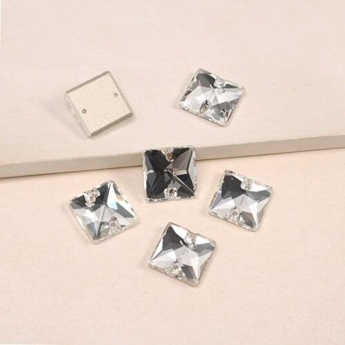 Crystal Square Sew On Rhinestones DIY Clear Crystal Flatback 2 holes Strass for DIY Clothes bags shoes accessories