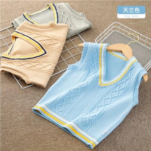 Sweater Children Fashion Diamond Vest Spring Autumn 2021 Oversize British Style Childrens Cotton Vest School Boy Girl Uniform