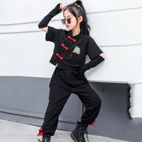 Girls' Sweater Hiphop Pants Suit 2020 New Chinese Style Jazz Hip Hop Dancing Clothes Kids Performance Stage Outfits DQS5730