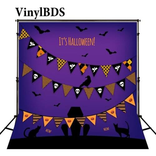 VinylBDS Photography Backdrops Purple Sky Bat Photography Backdrops Halloween Skull Cat Ghost Photography Studio Backgrounds