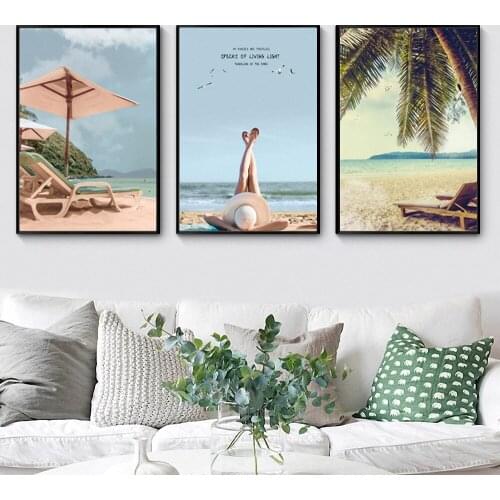 Wall art Seaside desk chair canvas painting beach tree Kitchen poster and print wall picture for living room Spray Painting
