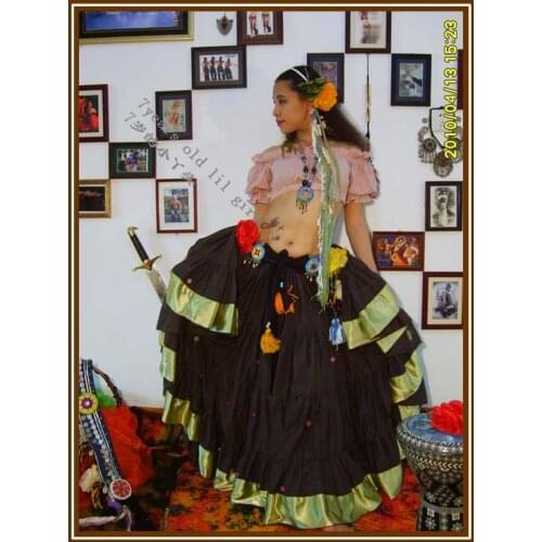 4Tiered 20Yards100%Cotton Tribal Belly Dance Skirt With Border EI22