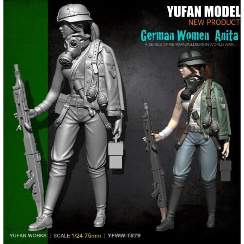 YuFan Model 1/24 Resin Kits female machine gunner Resin soldier YFWW-1879