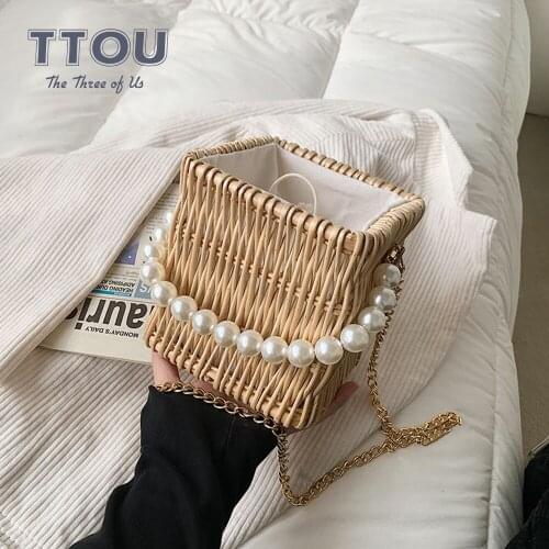 Fashion Rattan Hollow Straw Handbags for Womens Wicker Woven Summer Beach Crossbody Bags Female Holiday Bohemia Travel Totes