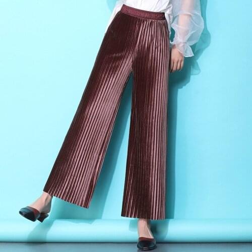 2019 Spring Fall New Women Female Red Black White Velour Wide Leg Trousers , Autumn Fashion Womens Casual Pleated Velvet Pants