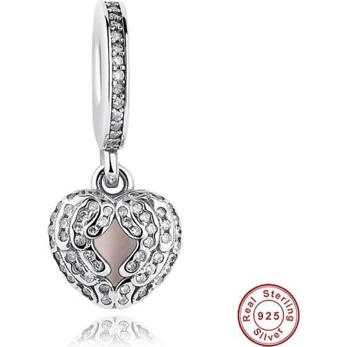 Authentic 925Sterling Silver Zircon Heart Pendant Fit Original 3mm Bracelet&Bangle Women Birthday Fashion Jewelry Gift