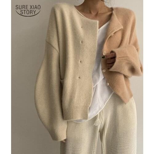 Elegant Sweater Jacket 2021 Autumn Loose Long Sleeve Knitted Cardigans Women Winter Clothes Simple O-neck Blusas Tops 16039