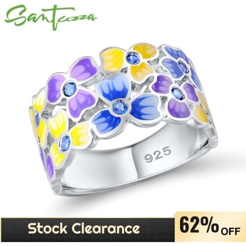 SANTUZZA Silver Ring For Women 925 Sterling Silver Fashion Rings for Women White Cubic Zirconia Ringen Party Jewelry enamel
