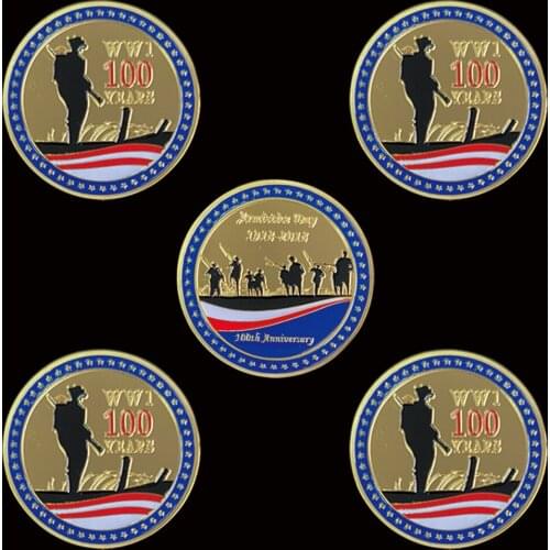 5PCS 1918-2018 Armistice Day Gold Coins WWI 100th Anniversary For Collection Coin