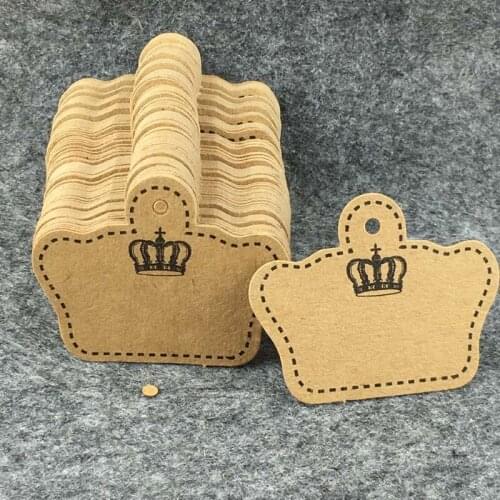 100pcs 4x5.1cm Crown Kraft Paper Tag Hand Made Gift Paper Cards DIY Label for Wedding Birthday Party Sewing Garment Supplies