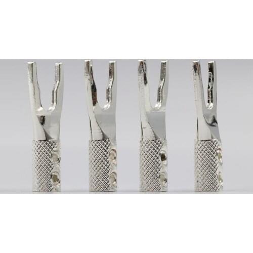 8pcs hi-end pure Copper Y plug,silver plated Y Spade Plug ,Speaker Cable Wire Connector fork jack