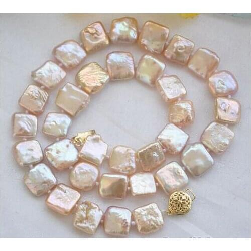 Free shipping hot sale>> 12mm NATURE rose square piece freshwater pearl necklace 18inch