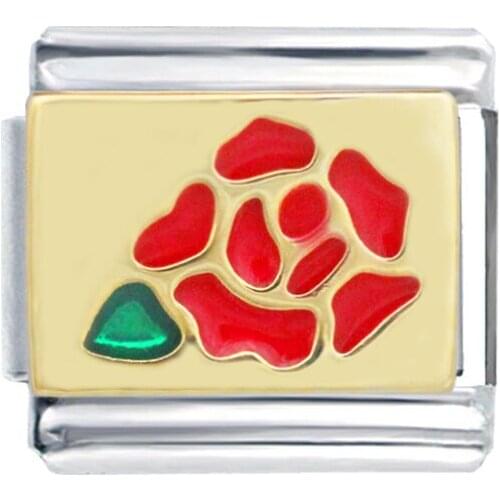 Stainless Steel Composable links bracelet Classic size 9mm I love you red enamel rose flower Italian charm fit Zoppini brand