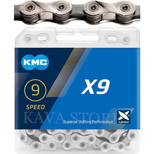 KMC 9 Speed X9L Bicycle Chain MTB/Road Super Light Hollow Mountain Bike Single Chain 116 Links Gold Silver Box-packed