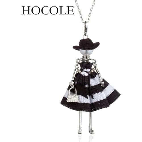 HOCOLE NEW Doll Hat Girls Pendant Silver Color Long Chain Necklace Handbag Charm Jewelry For Women 2018 Lovely Accessories Gift