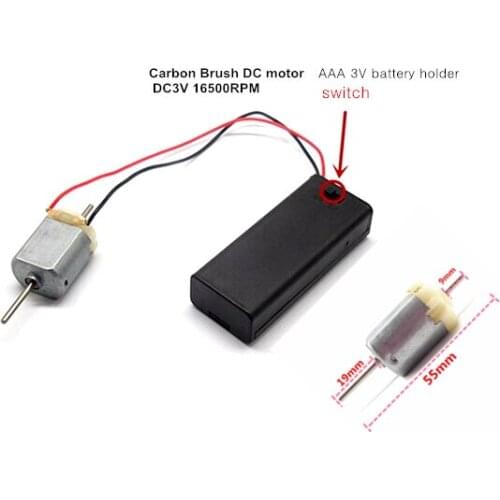 Long shaft Carbon Brush DC motor DIY model Double shaft Two shaft 15*20mm motor 3V 16500RPM with AAA Holder