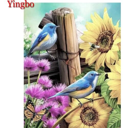 Full Drill Square 5D Diamond Painting Bird Cross Stitch Diamond Embroidery Mosaic Sunflower Flower Rhinestone Needlework Decor