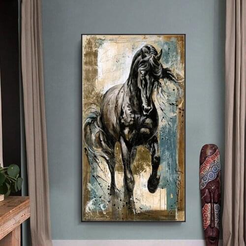 Europe Classical Nordic Animal Running Horse Oil on Canvas Painting Art Posters and Prints Wall Art Pictures for Living Room