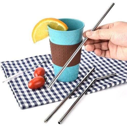 Kitchen Barware Bar Accessories Stainless Steel Coffee Milk Metal elbow straight pipes Drinking Straws with brushes 2set/lot