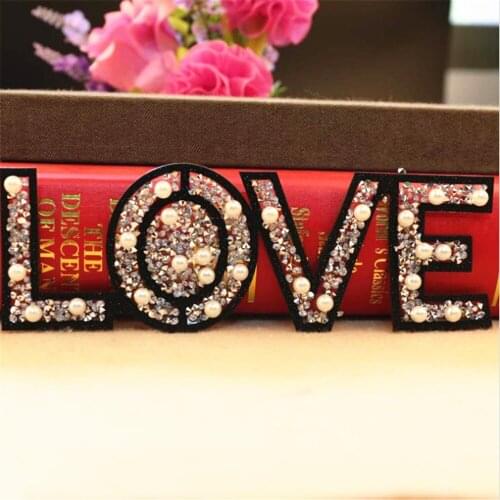 Maxsin 1 Pc High Quality LOVE Stickers Pearl Rhinestone Letter Applique Flower Patch Hat Handbag Dress Garment Decoration DIY