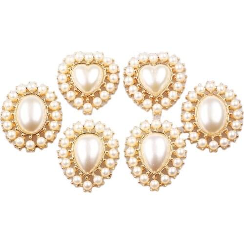 Metal Buttons 5pcs/Lot Oval Heart water Drop man made Pearl Buttons DIY Sewing Gold Beautiful Decor accessories Wholesale Price