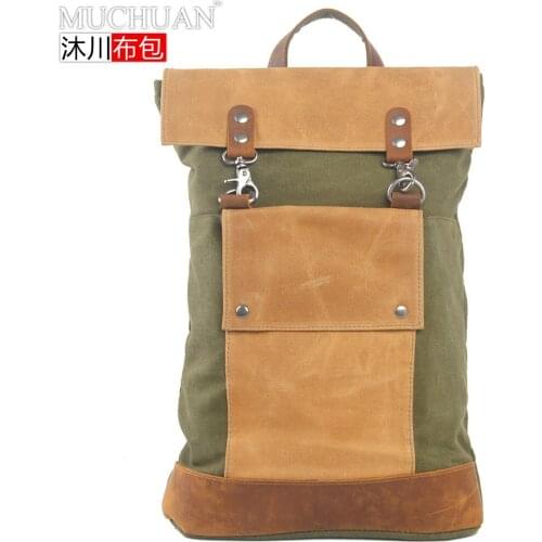 Muchuan 2003# New retro canvas backpack with suede leather camera backpack 15 inch laptop bag