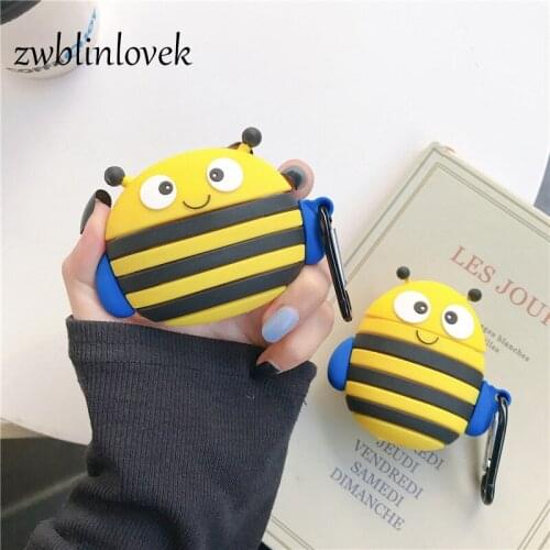 Cute Cartoon 3D Bee Soft Silicone Wireless Headphone Cover Protection Box For Airpods 2 Pro 3 Fundas With Hook Keyring