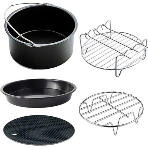 5 Pack Air Fryer Set Air Fryer Accessories with Bake Basket Silicone Pad Grill Steamer Pizza Pan for Air Fryer Oven 3.5-5.8QT