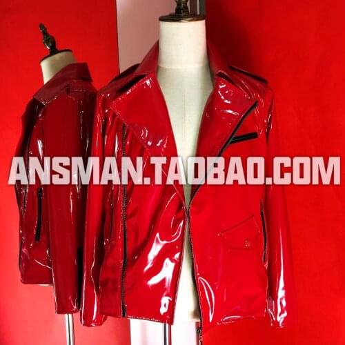 New Bar Nightclub Male Singer Leather Jacket Ds European Patent Leather Motorcycle Men Leather Coat Punk Fashion Costume Jackets
