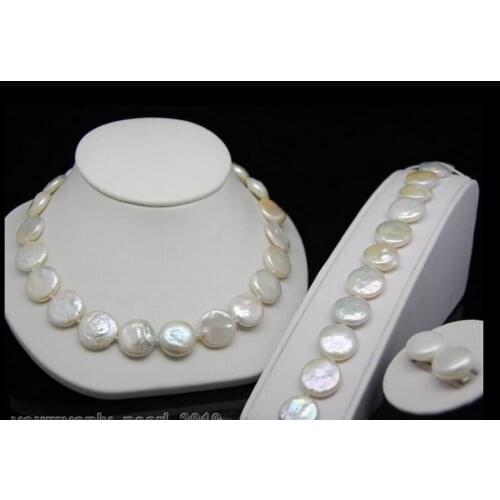 Wholesale 100% Natural jewelry Natural 13-15MM white coin pearl jewelry (Necklacebraceletearring)