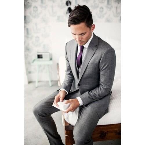 Latest grey as the official wedding suit men three formal suit the groom suit (jacket + pants + tie + vest)