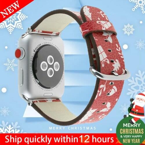 New Christmas leather strap for Apple Watch 38mm 40mm 42mm 44mm bands Bracelet for iWatch Series 5 4 3 2 Watchband Accessories