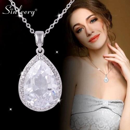 SINLEERY Waterdrop Shape Pendant Necklace Rose Gold Silver Color Chian Clear Zircon Choker Necklace For Women Jewelry XL731 SSA
