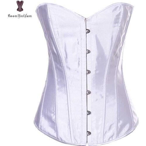 Wedding Corset Top White Overbust Elegant Bustier Gothic Sexy Lingerie 6XL Plus Size Corselet Satin Korset Elastic Boned Corsets
