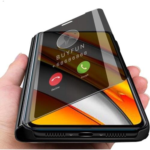 Smart mirror filp phone case for xiaomi poco f3 f 3 pocof3 6.67" shock-proof stand book shell coque xiomi poco f3 fundas