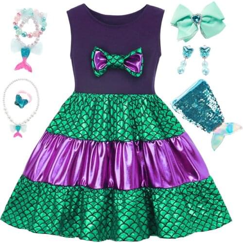Disney Halloween Party Princess Merida Ariel Dress For Girls Sleeveless Patchwork Sundress Snow White Minnie Gown Fancy Costume