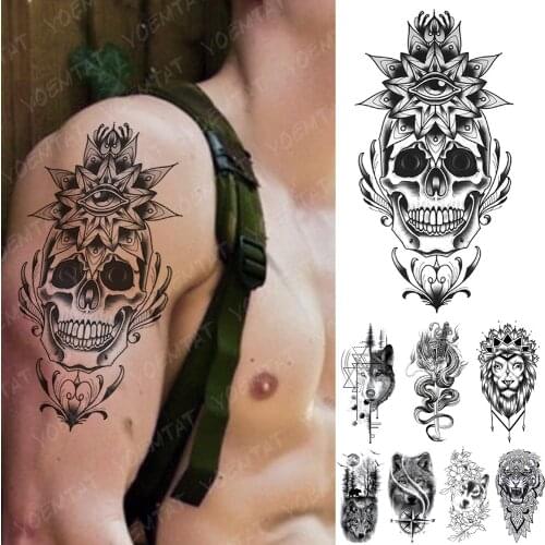 Waterproof Temporary Tattoo Sticker Skull Eyes Wolf Dragon Lion Tattoos Forest Tiger Body Art Arm Fake Sleeve Tatoo Women Men