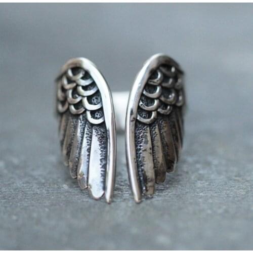 Retro Punk Dyed Black Angel Wings Woman rings Fashion Womens Accessories Jewelry 2021 Matching Gifts