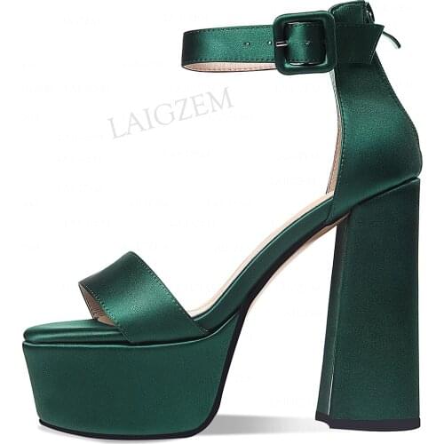 LAIGZEM Women Sandals Party Prom Summer Open Toe Thick Chunky Heels Pumps Scarpe Donna 2021 Handmade Shoes Woman Size 37 38 39