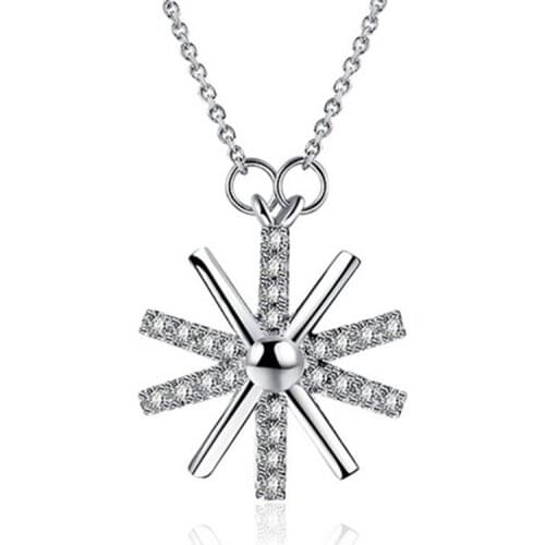 Silver Necklaces Shiny Crystal Flower Design 925 Sterling Silver Short Chain Necklaces Women Jewelry Birthday Gift Drop Shipping