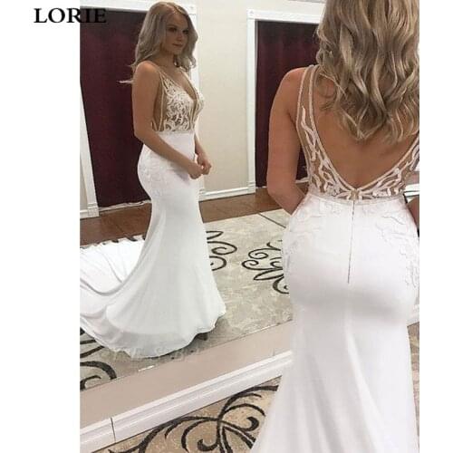 LORIE Mermaid Wedding Dress Chiffon Nude Top Lace Bride Dress Open Back Wedding Gown Vestidos de novia