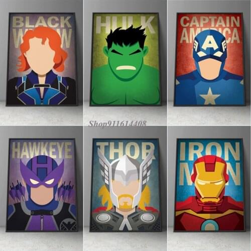Cartoon Canvas Painting Marvel Superhero Avengers Hulk Captain America Anime Posters and Prints Wall Picture for Kids Room Decor