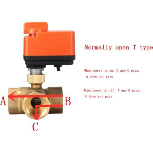 3 way motorized ball valve electric ball valve Two line 3 way control AC220V DN15-DN40 Nomally open T type