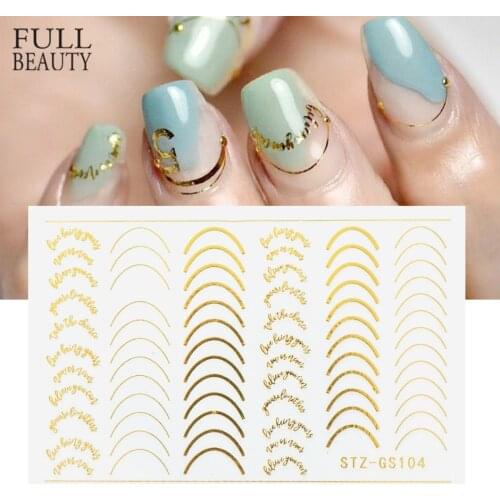 Rose Gold 3D Nail Decals Metal Curve Stripe Lines Design DIY Letter Nail Sticker Adhesive Decoration Foil Accessory CHSTZ-GS104
