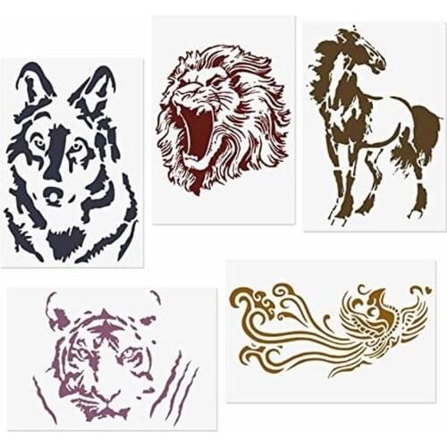 5pcs/set Animal Stencil for Painting on Wood, Walls, Fabric, Airbrush, More Reusable 7"x10.2" Mylar Template